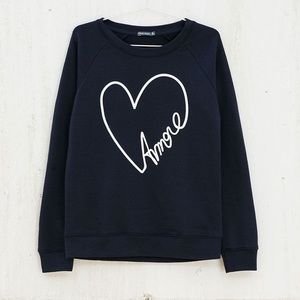 Bershka heart print navy blue sweatshirt jumper